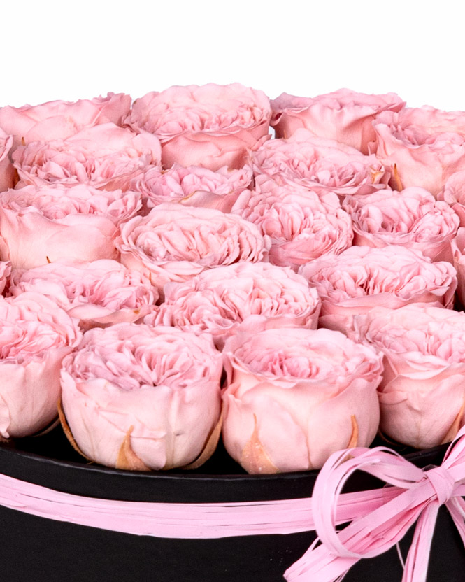 Box with english preserved roses