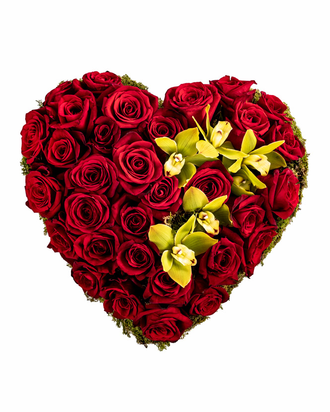 Rose and Cymbidium heart arrangement