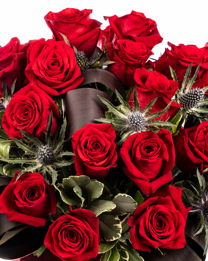 Heart shaped arrangement with red roses