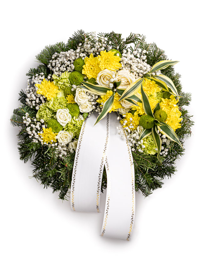 Funeral wreath with chrysanthemums and carnations