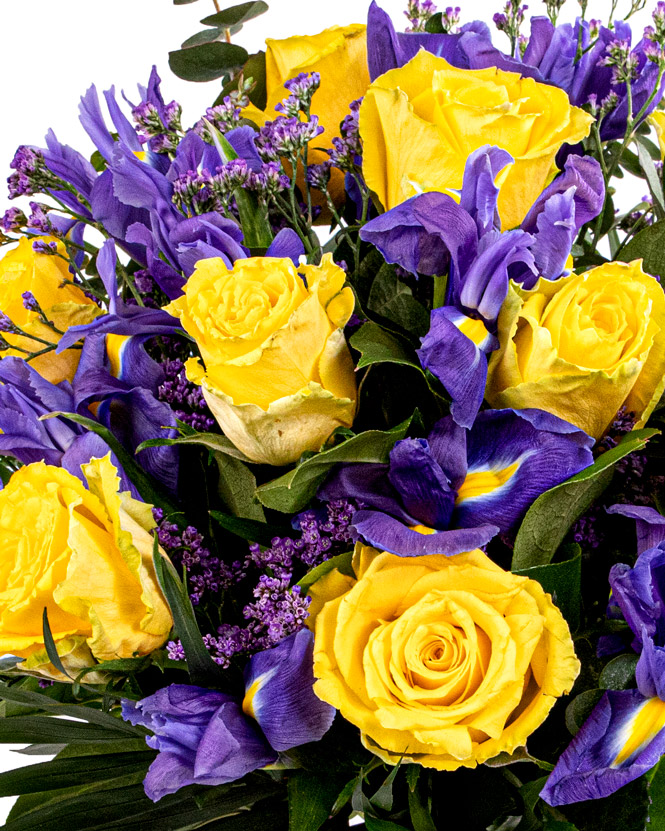 Bouquet with roses and irises