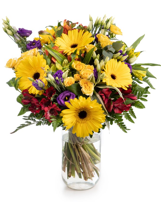 Bouquet with gerbera, roses and alstroemeria