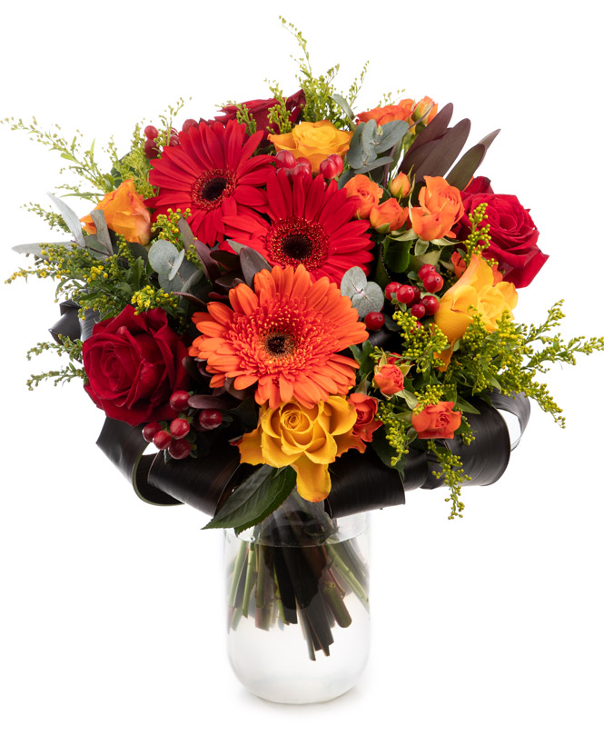 Buchet gerbera si trandafiri