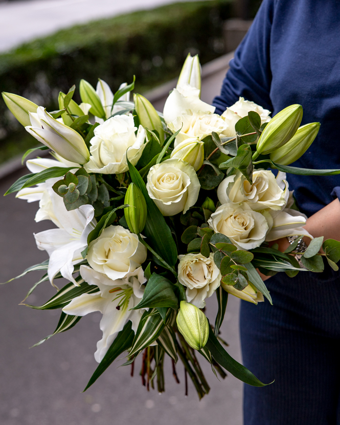 Bouquet of white roses and imperial lilies