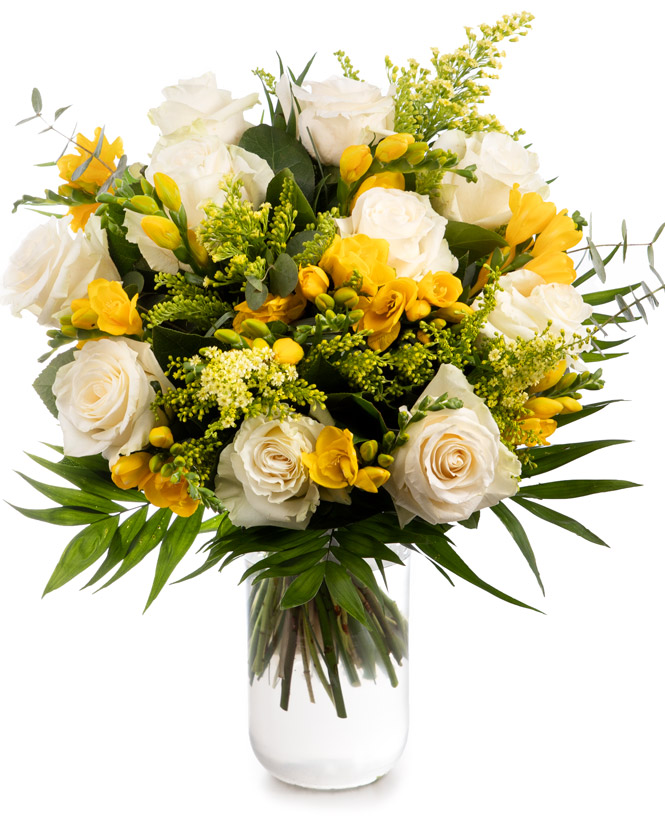 White roses and freesia bouquet