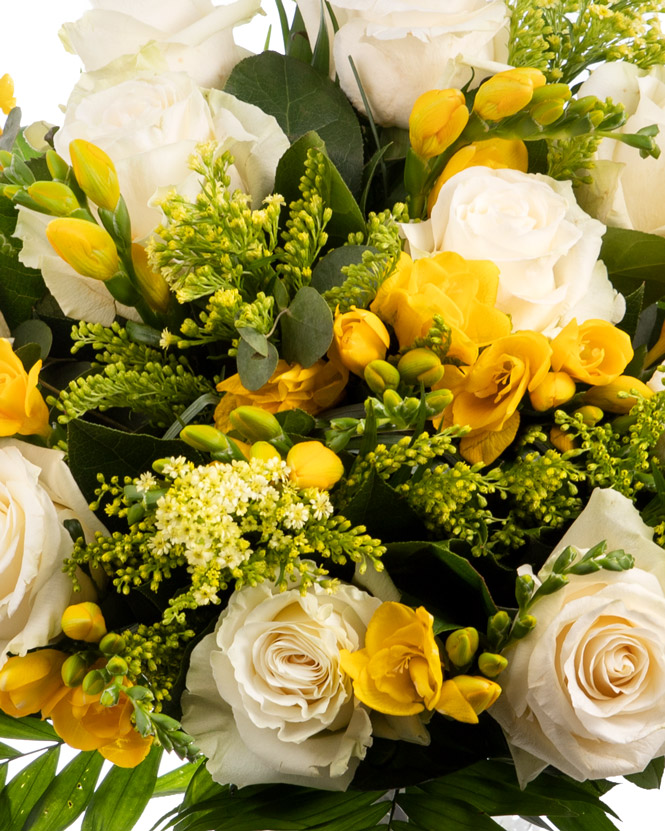 White roses and freesia bouquet