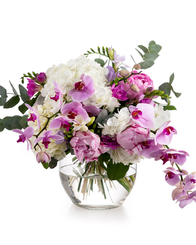 Bouquet of hydrangea, orchids and peonies