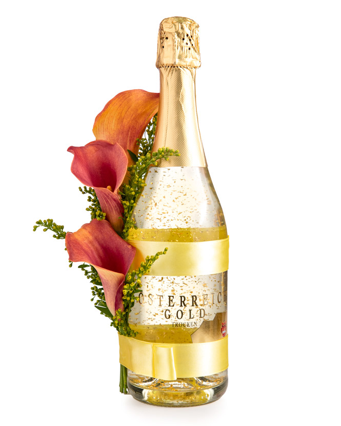 Floral arrangement on a champagne bottle