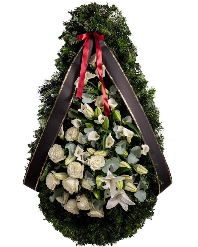 Funeral wreath with white flowers