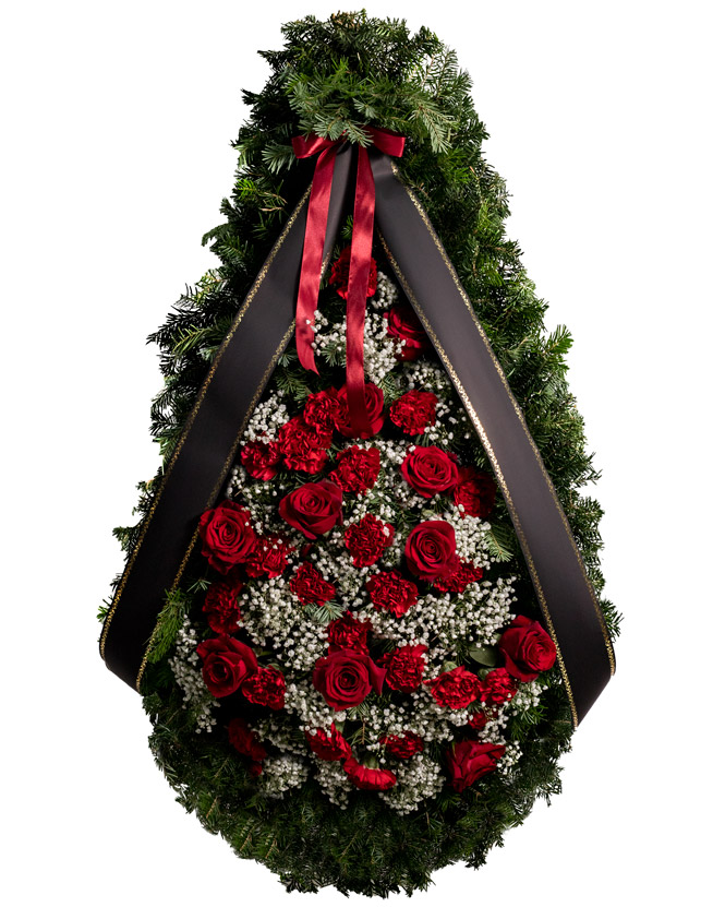 Funeral wreath with red flowers