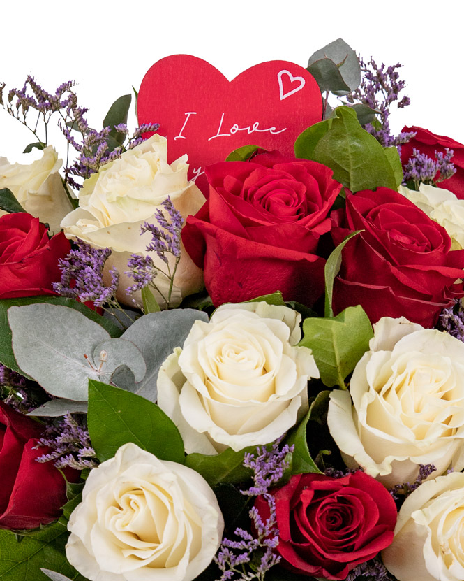 White and red roses bouquet