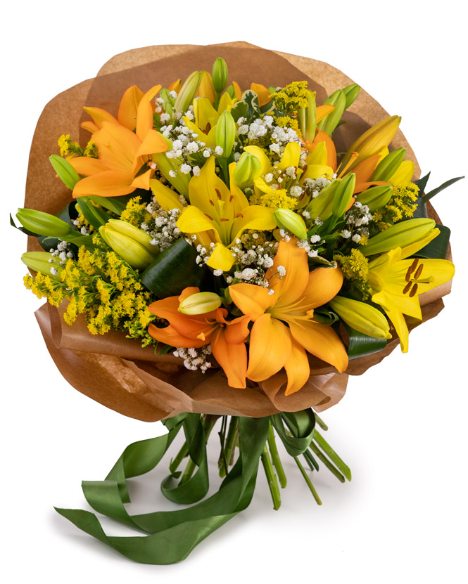 Yellow and orange lily bouquet
