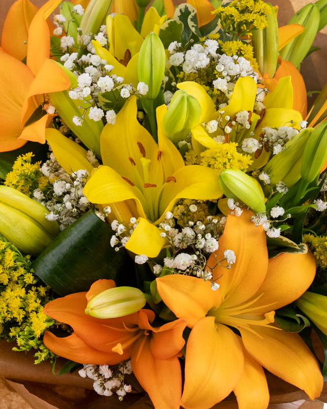 Yellow and orange lily bouquet