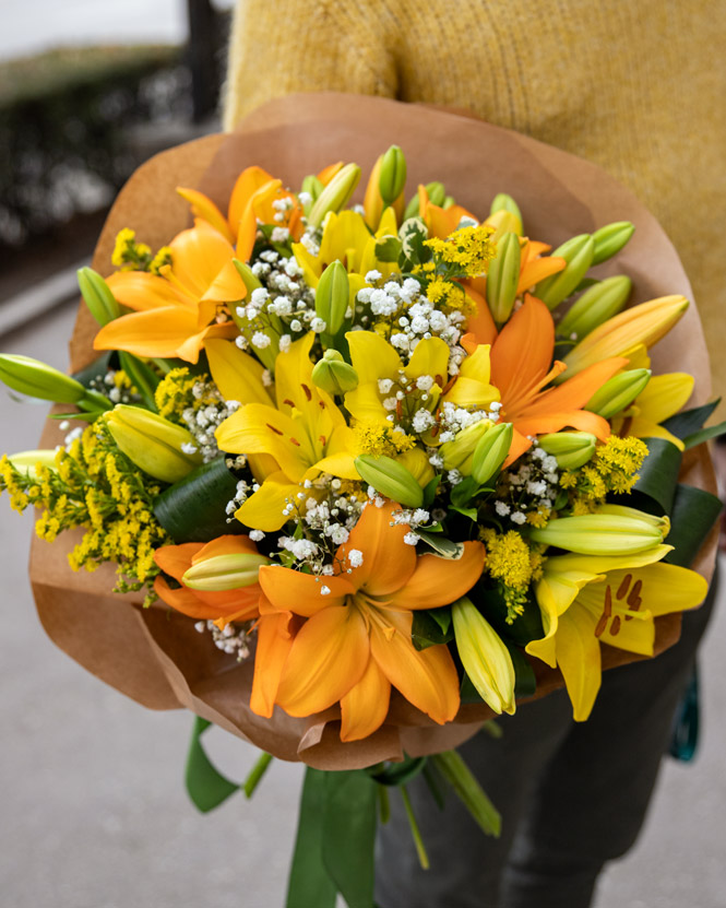 Yellow and orange lily bouquet