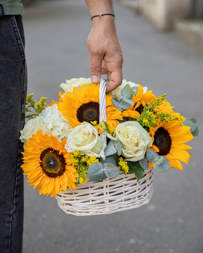 Basket filled with sunflower