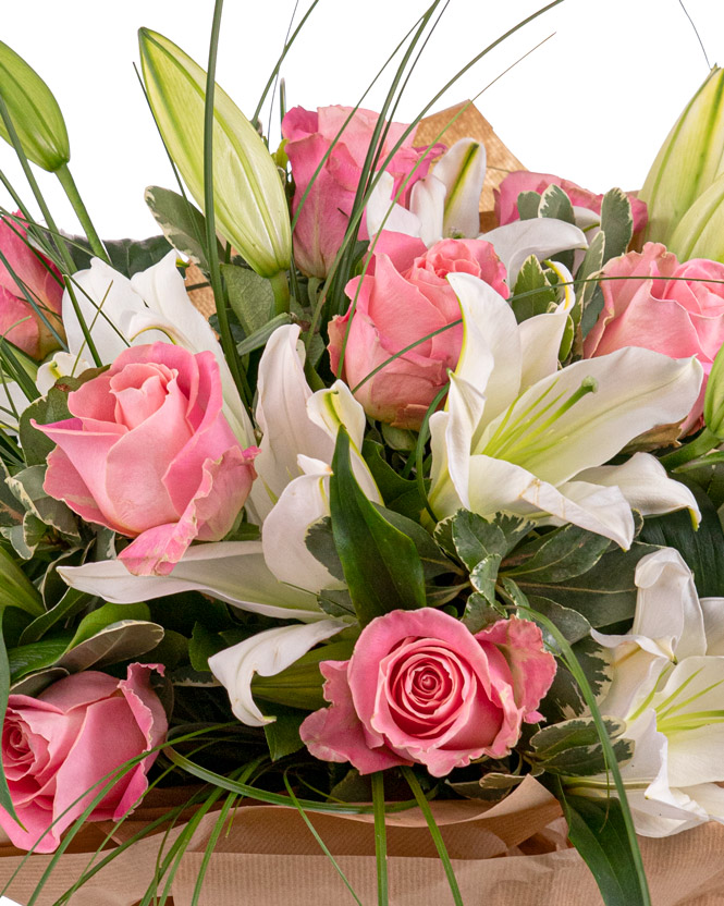 Bouquet with Imperial Lilies and Hermosa Roses