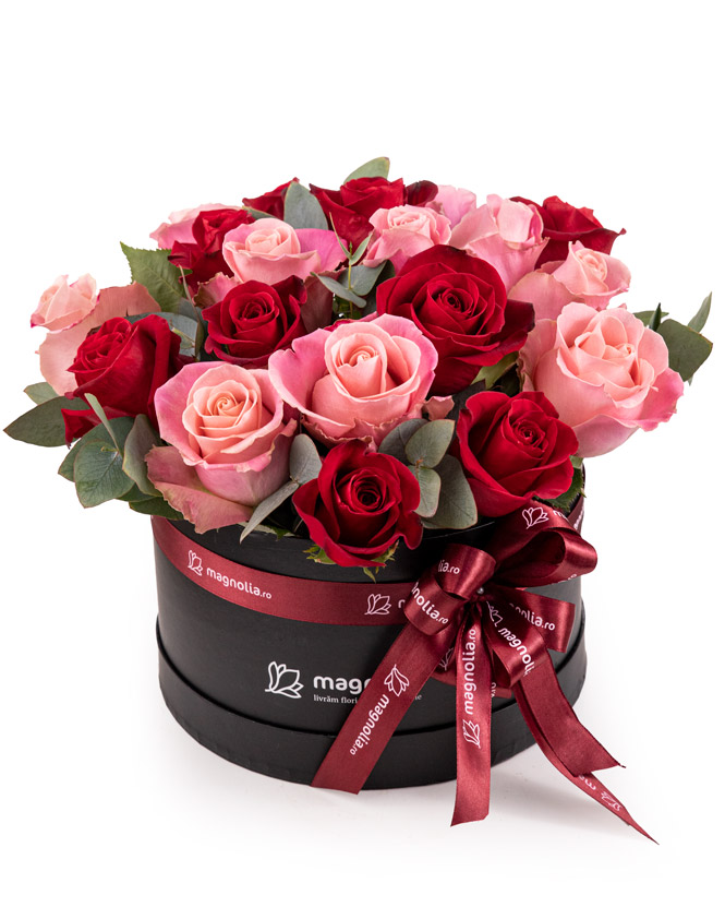 Aranjament cu trandafiri roz și roșii „Sweet Love”