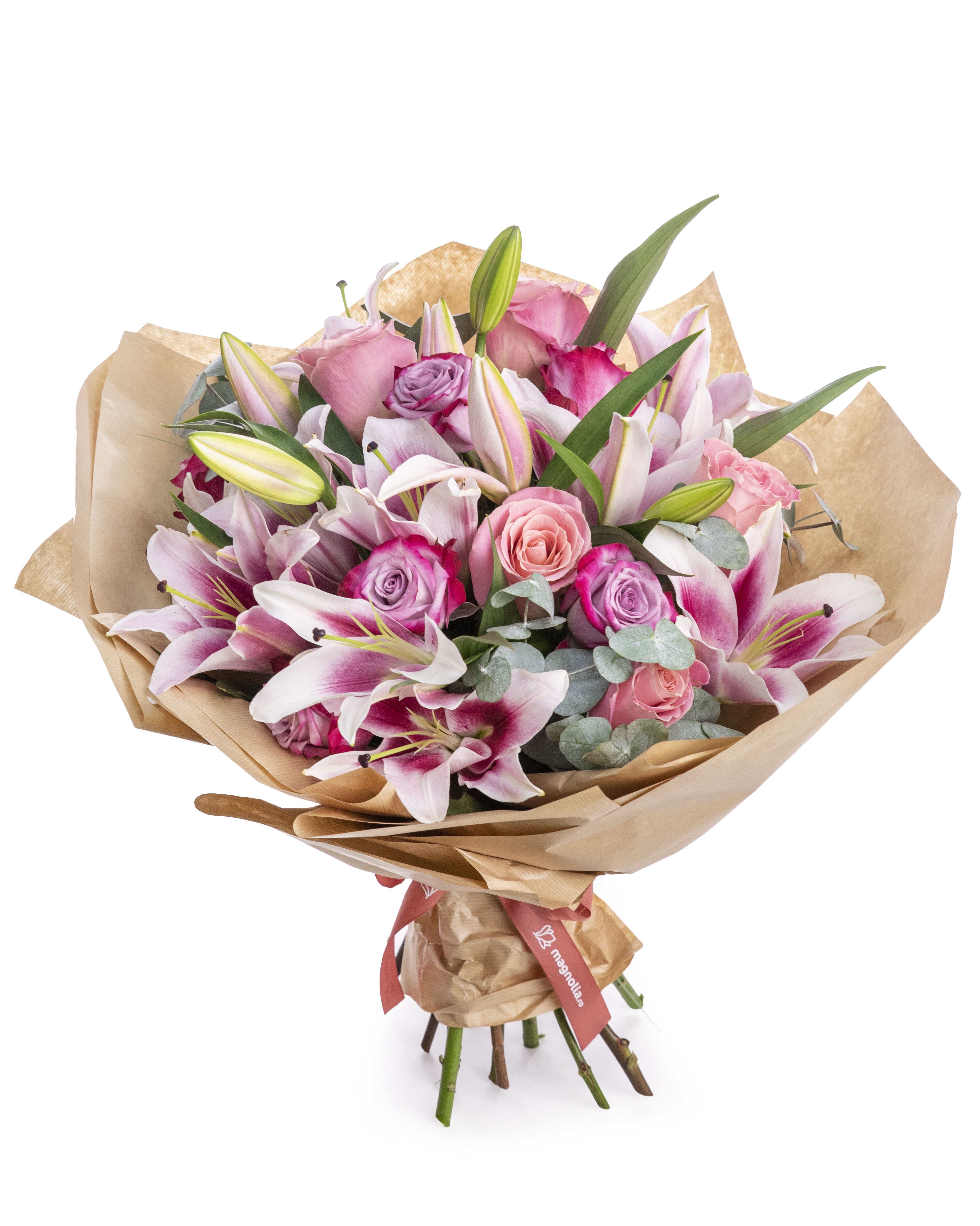 Pink lilies and roses bouquet