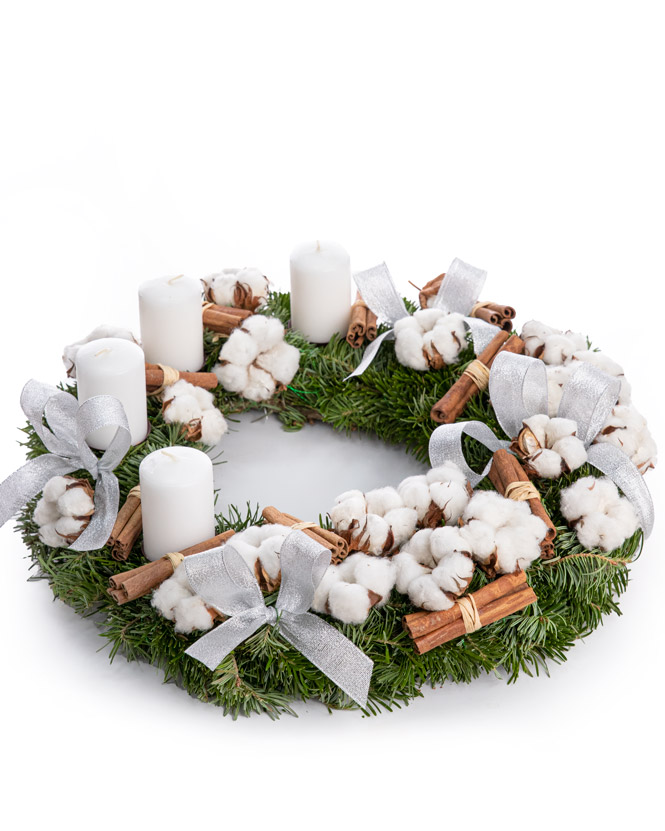 Christmas wreath with candles and ornaments