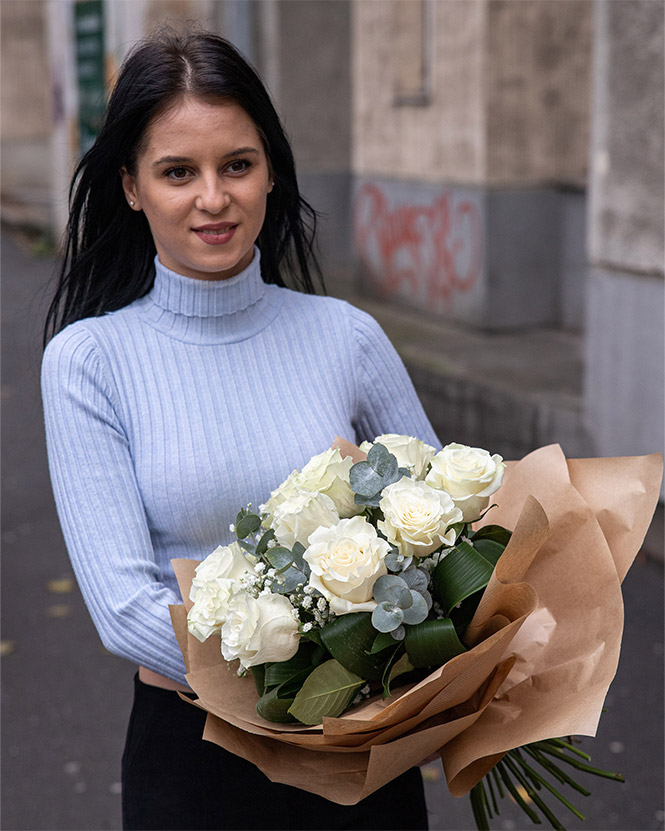 White roses bouquet with eucalyptus 