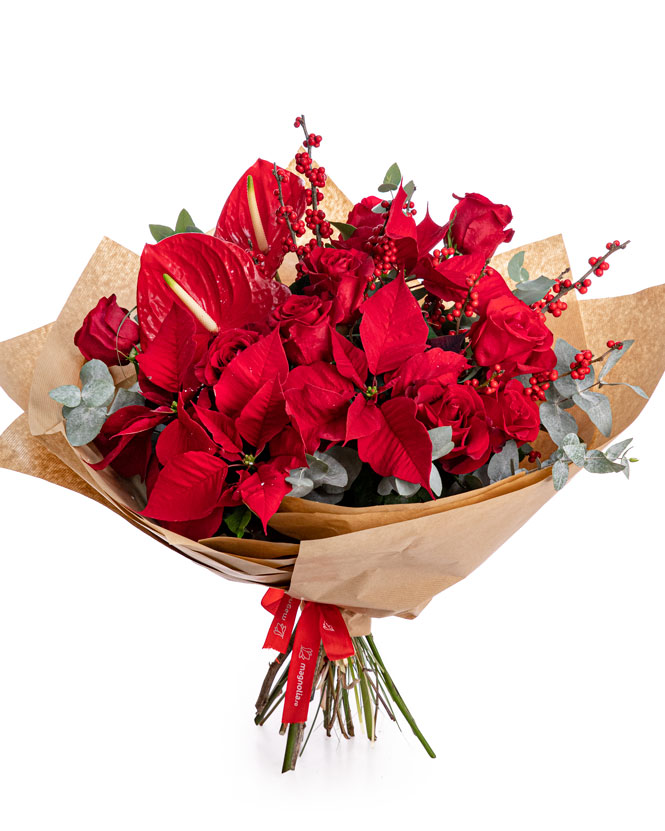 Red flowers bouquet for Christmas