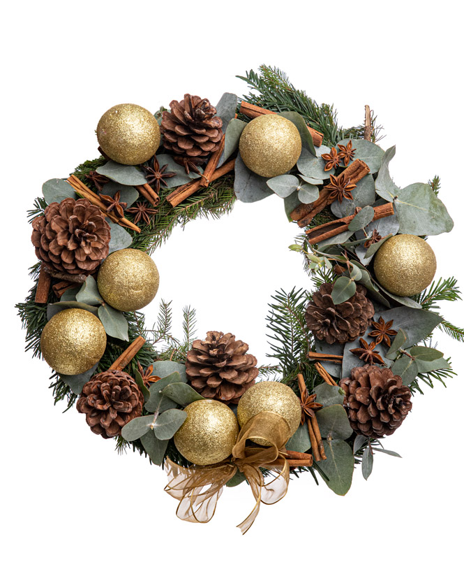 Door wreath with Christmas accessories
