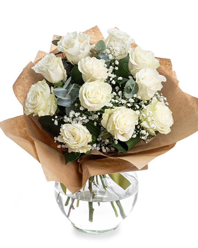 White roses bouquet with eucalyptus 