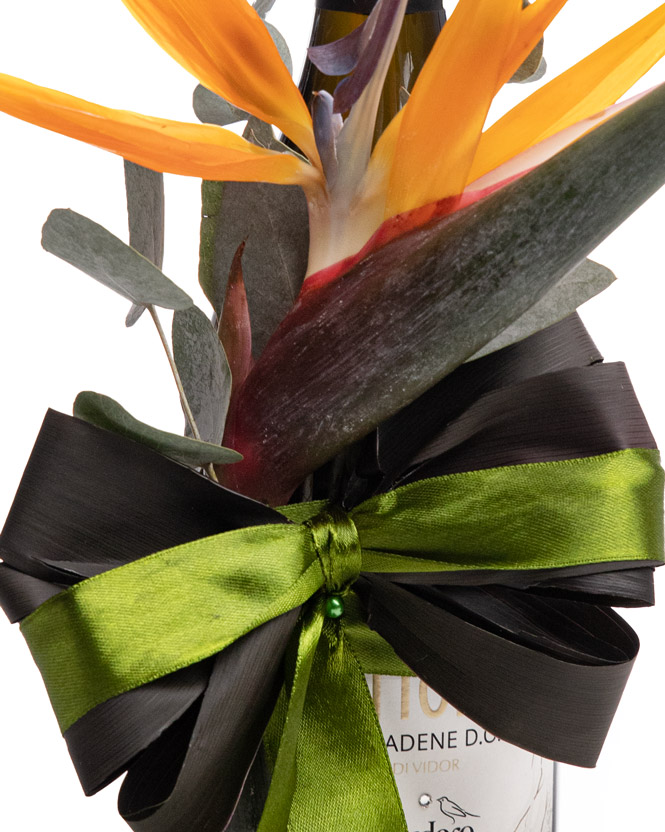 Floral arrangement with bow tie