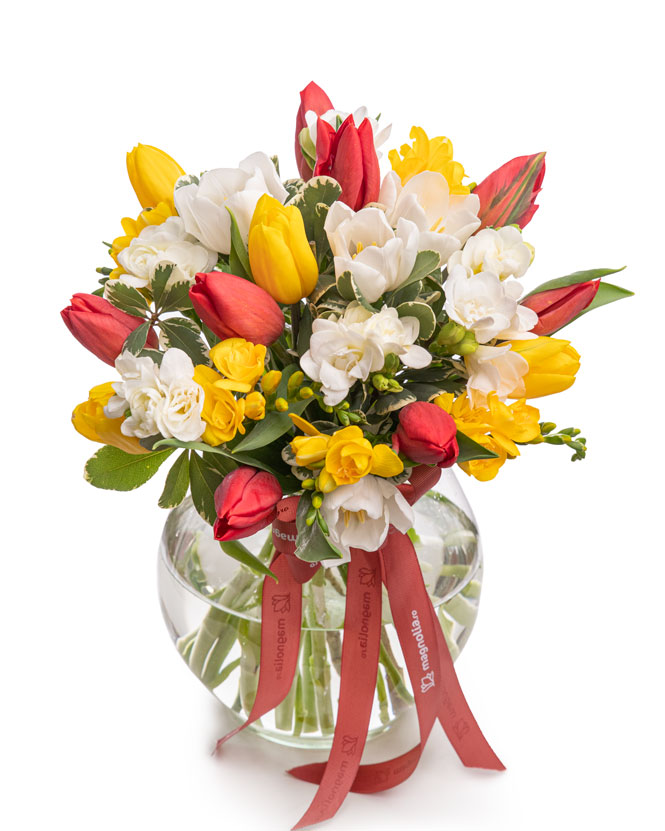 Tulips and freesias bouquet 