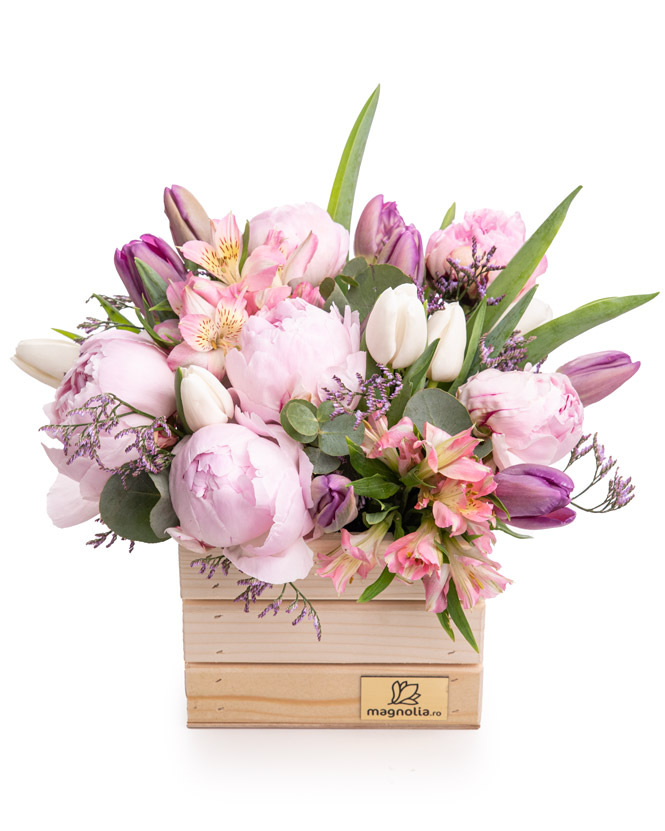 Peony and tulip arrangement