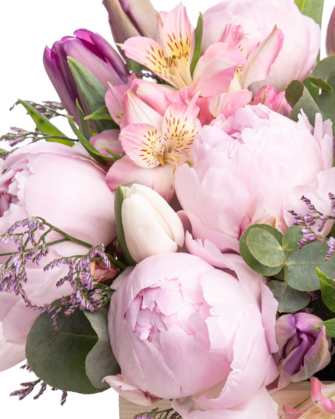 Peony and tulip arrangement