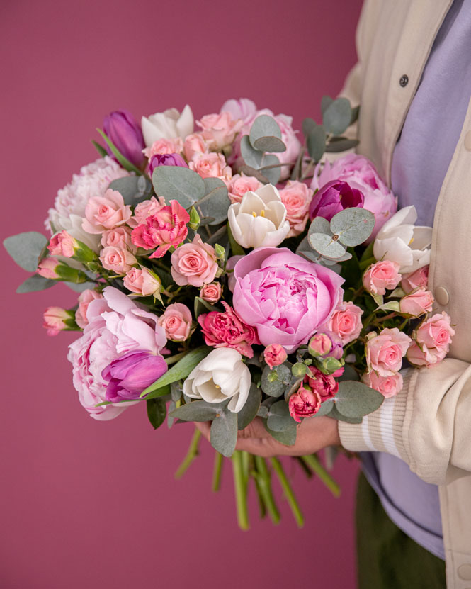 Peony and tulip bouquet