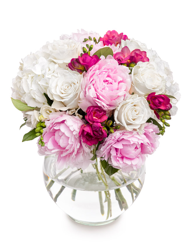 Peony, rose and freesia bouquet