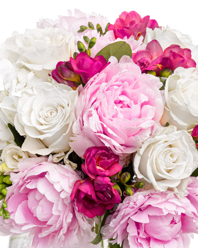 Peony, rose and freesia bouquet