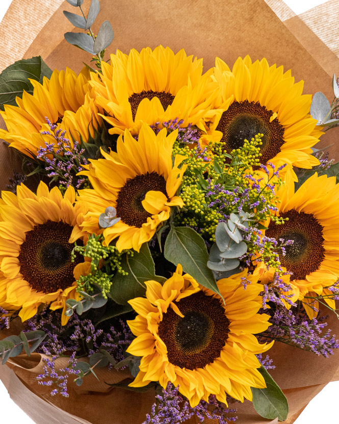 Bouquet with sunflower and solidago