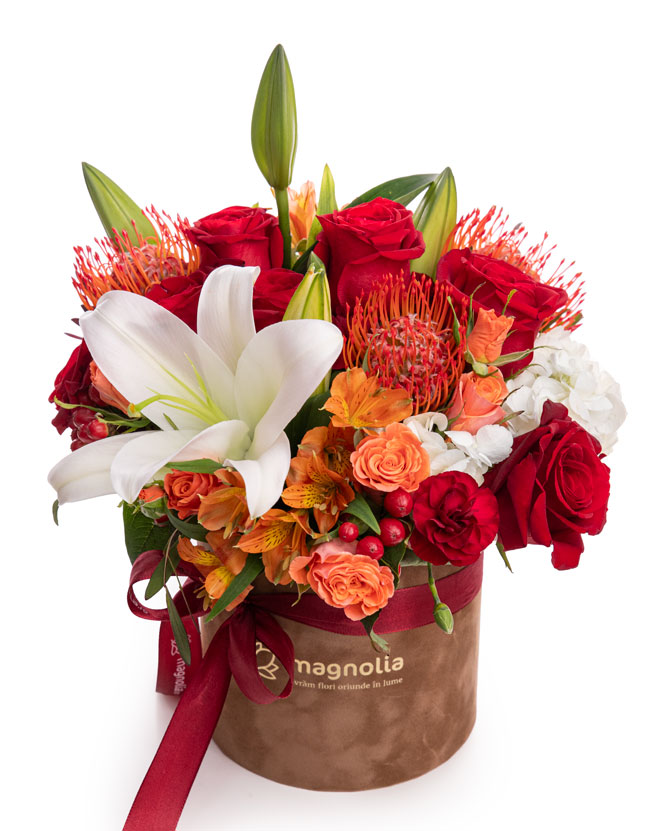 Arrangement with lilies and roses