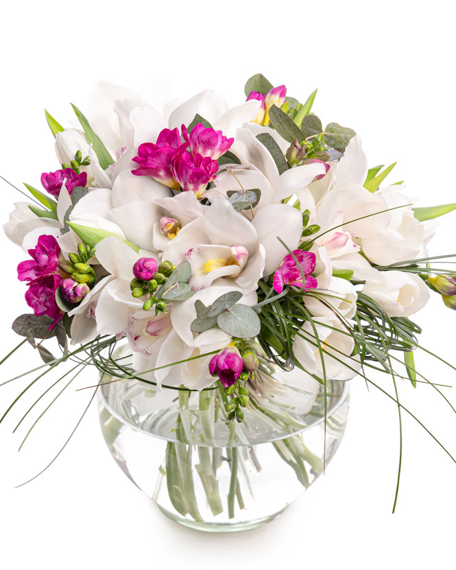 Orchids and freesias bouquet 