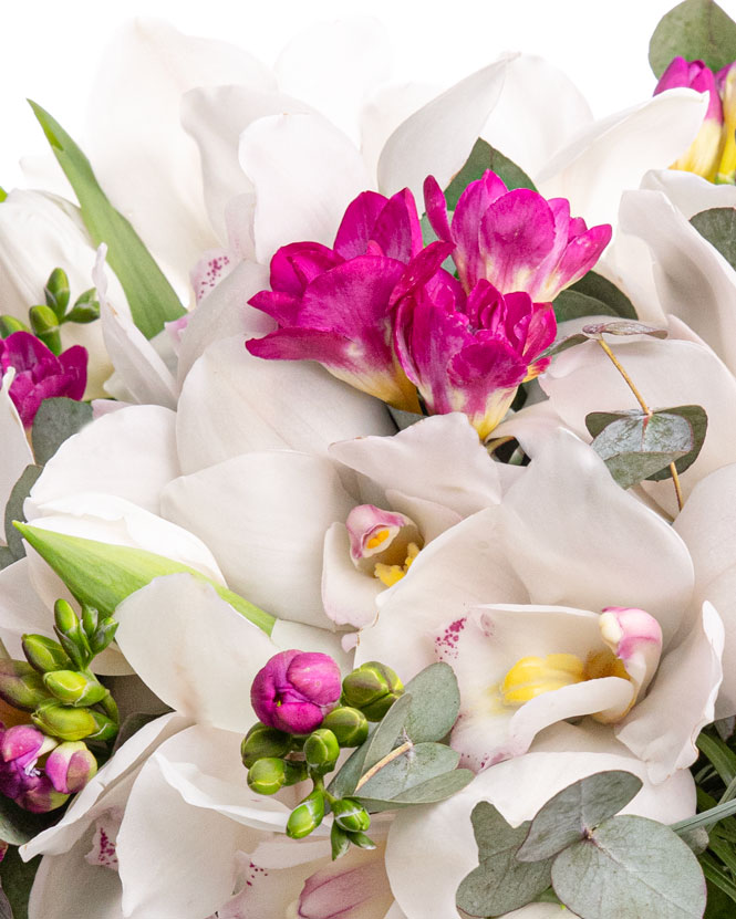 Orchids and freesias bouquet 