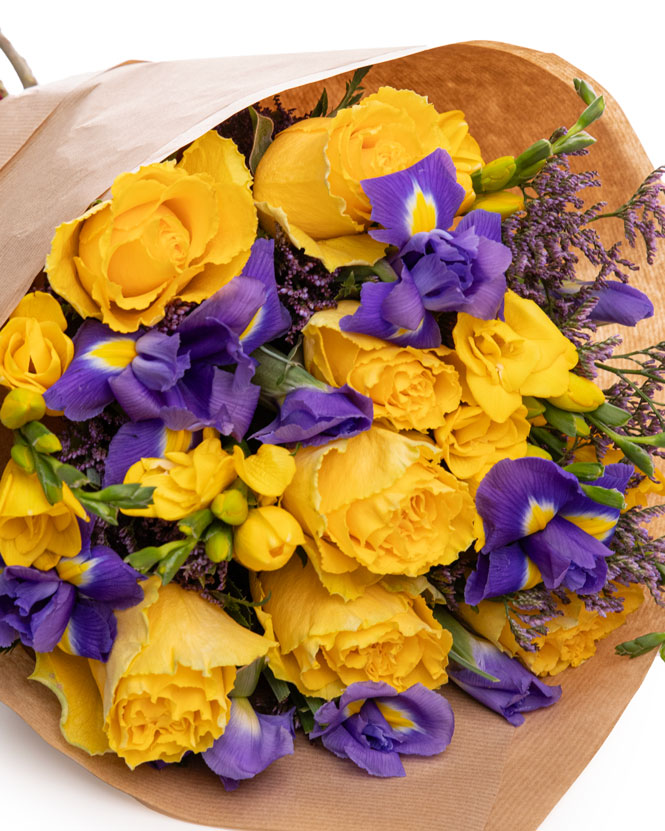 Bouquet with roses and irises