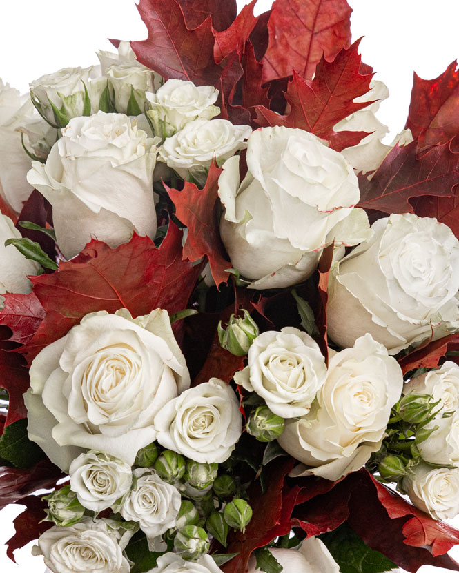 Autumn bouquet with white roses