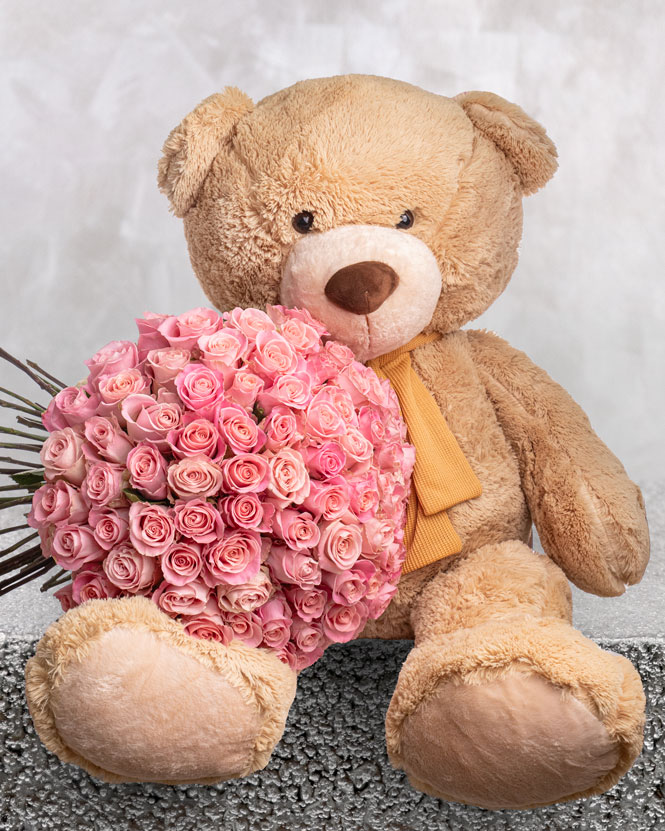 101 Pink Roses and Giant Teddy Bear