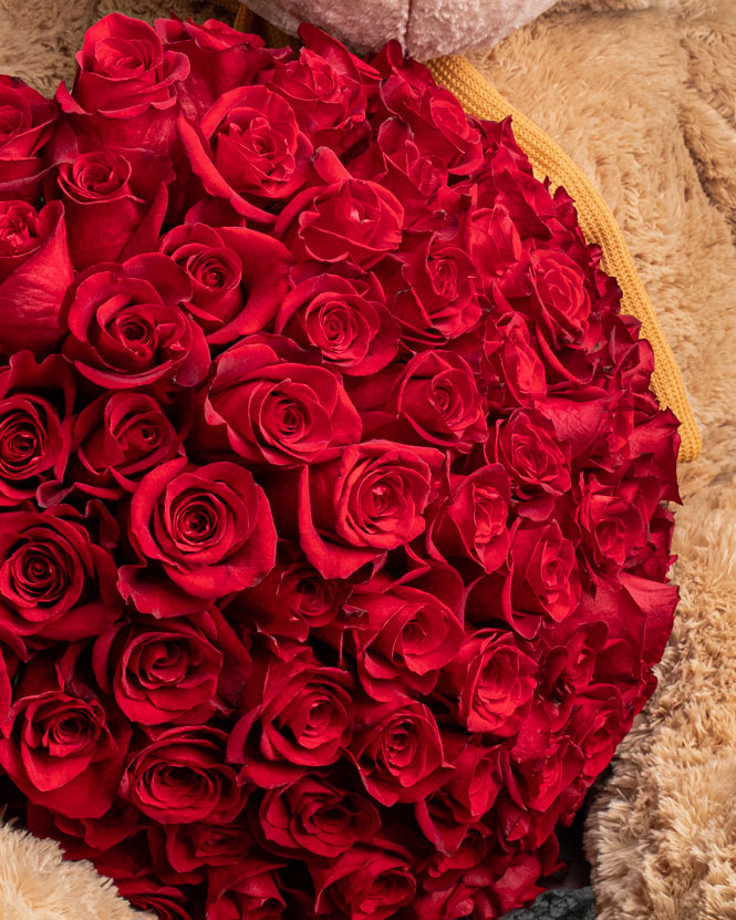101 Red Roses and Giant Teddy Bear