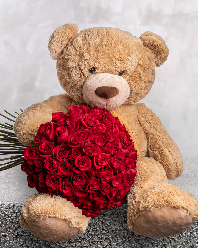 101 Red Roses and Giant Teddy Bear
