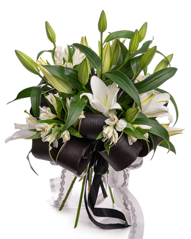 Funeral bouquet with white lilies