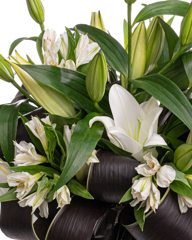 Funeral bouquet with white lilies