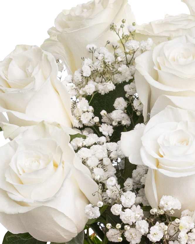 Buchet funerar cu trandafiri albi