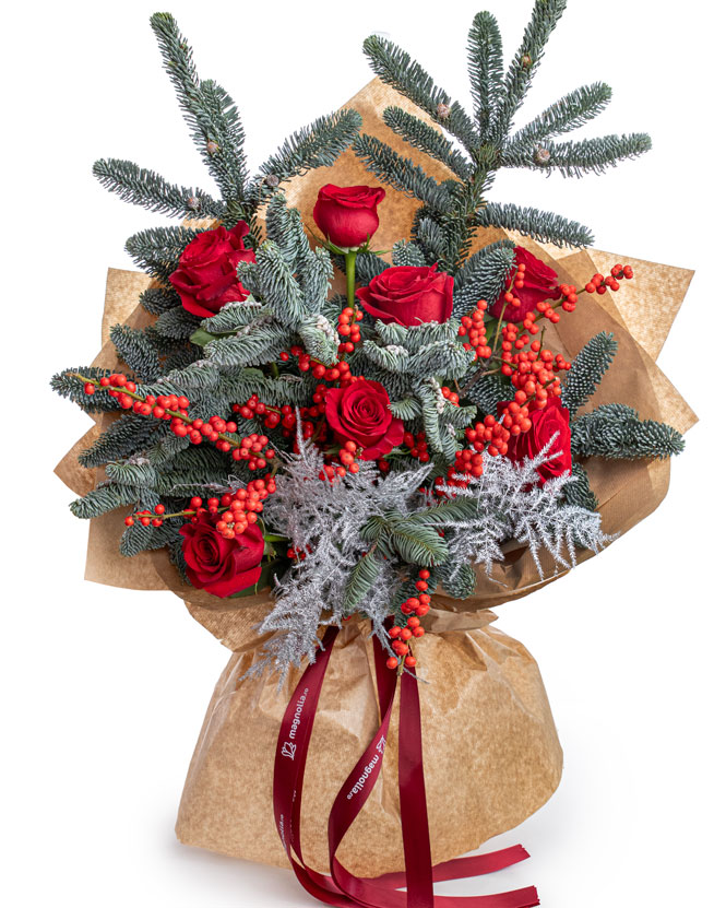 Winter bouquet with fir twigs