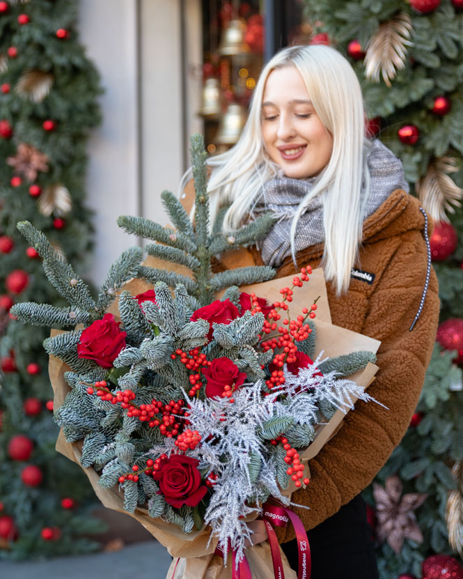 Winter bouquet with fir twigs