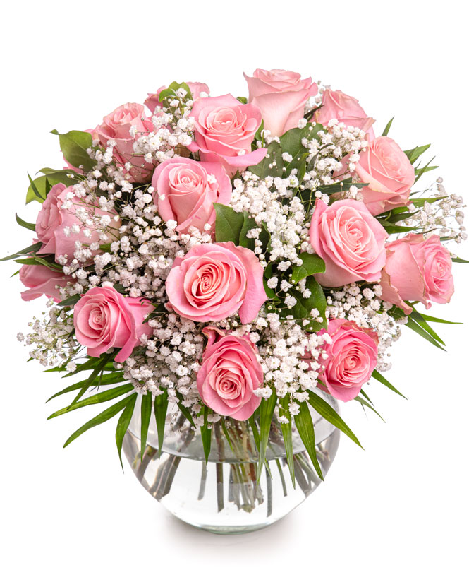 Pink roses and gypsophila bouquet