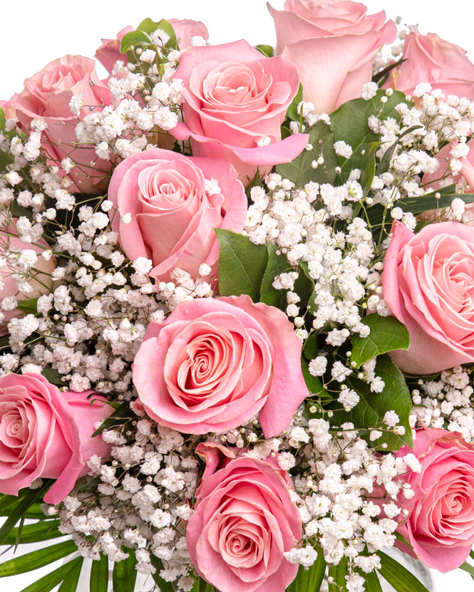 Pink roses and gypsophila bouquet